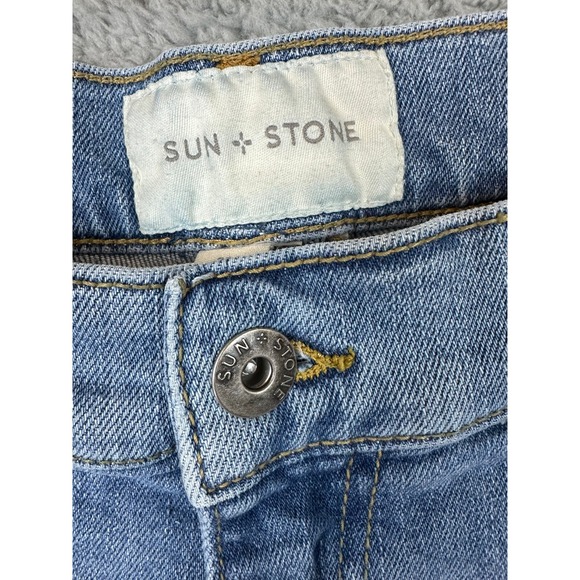 Sun + Stone Jeans Mens 33x32 Blue Distressed Patched Stretch Regular Fit - Picture 5 of 16